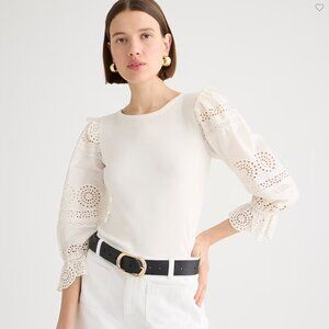 NWT J. Crew Ruffle-Trim Eyelet Top in Vintage Rib